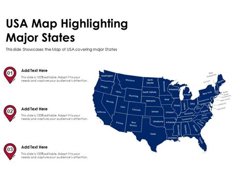 USA Map Highlighting Major States Powerpoint Presentation PPT Template | Presentation Graphics ...