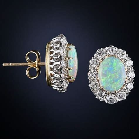 Vintage Style 18k Opal and Diamond Cluster Earrings - 20-1-5082 - Lang ...