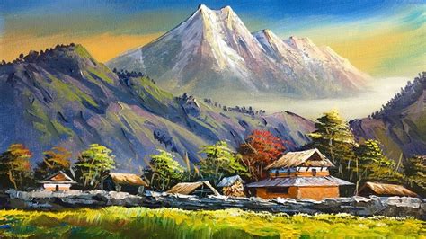 VILLAGE PAINTING | Acrylic Landscape Painting in Time-lapse | Old Villag... | Landscape ...