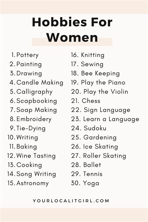 Hobbies For Women | Your Local It Girl | Hobbies for women, Skills to learn, Hobbies to try