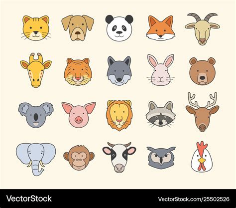 Set cute animal heads Royalty Free Vector Image