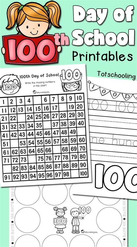 100th Day of School Printables | Totschooling - Toddler, Preschool ...