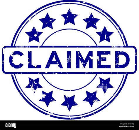 Grunge blue claimed word with star icon round rubber seal stamp on ...