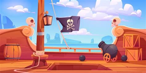 Download Pirate Ship Wooden Deck Onboard View With Cannon for free | Cartoon pirate ship, Anime ...