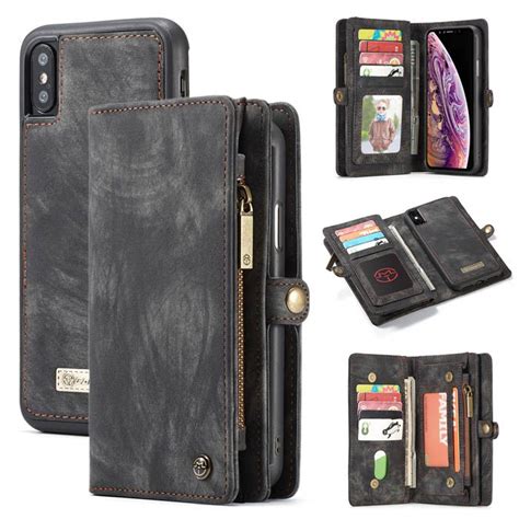 CaseMe iPhone XS Max Zipper Wallet Case with Wrist Strap Black | Leather phone case, Wallet ...