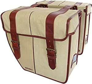 Basil Kavan II Canvas Double Pannier Bag Water Repellent w/Leather Straps Beige 41L : Amazon.co ...
