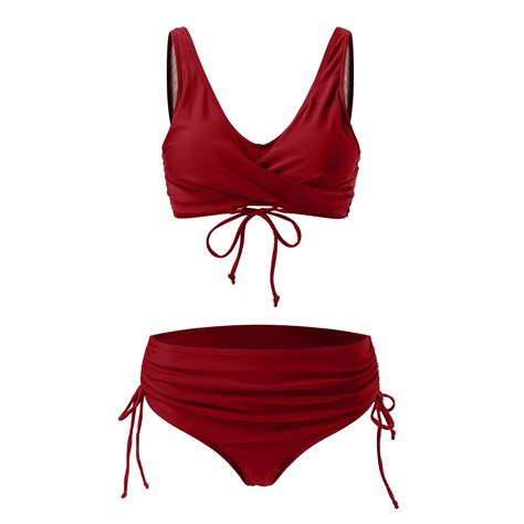 ALLLIST Womens Swim Suits Red Solid Back-Smoothing Sexy High Cut Bikini Tops Swimwear for Women ...