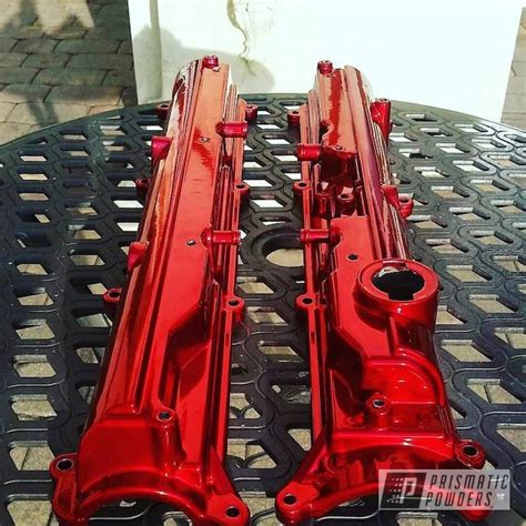 2 J Valve Covers done in Deep Red and Super Chrome | Prismatic Powders