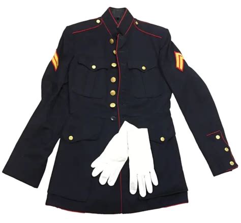 USMC US MARINE Corps Dress Blue Tunic Jacket Uniform White Gloves Corporal Patch $49.99 - PicClick