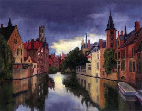 Bruges Belgium Canal Painting by Janet King