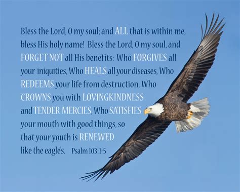 Psalm 103:1-5 Verse Superimposed on a Digital Photograph of an Eagle in Flight Against a Blue ...