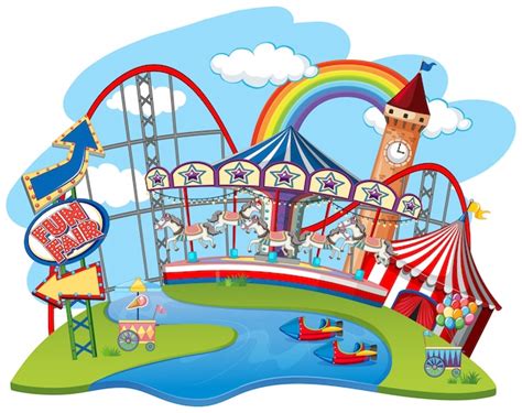 Free Vector | with rides at themepark