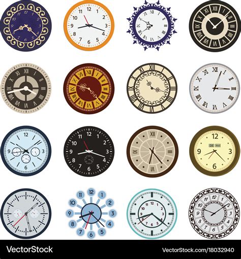 Clock faces different design circle and arrows Vector Image