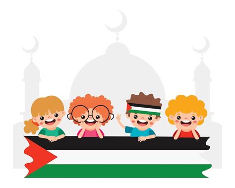 Premium Vector | Cartoon Children With Palestine Flag