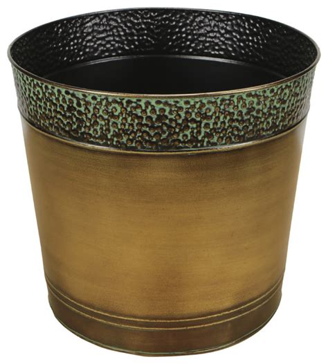 12" Round Metal Planter - Traditional - Indoor Pots And Planters - by ...