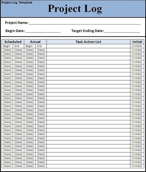 Project Log Template | Word template, Templates printable free, Templates