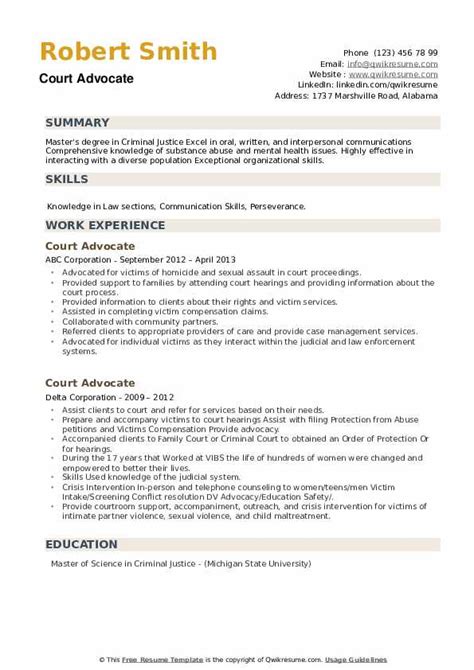 Court Advocate Resume Samples | QwikResume