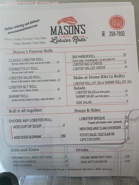 Online Menu of Masons Famous Lobster Rolls Restaurant, National Harbor ...