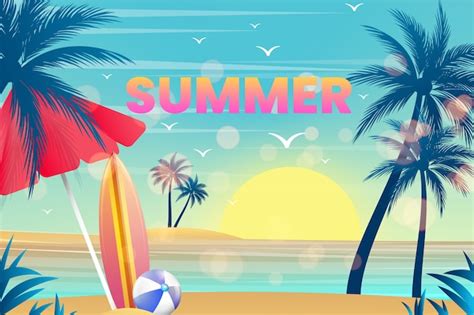 Free Vector | Gradient tropical summer background with palm trees and beach