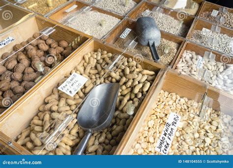 Bulk Food Bins at a Grocery Stand Stock Image - Image of breakfast, corn: 148104555