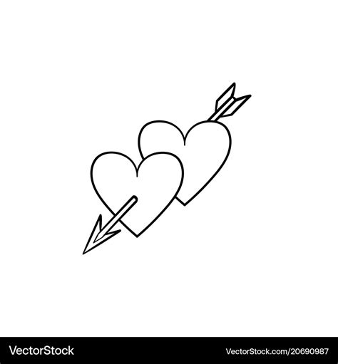 Hearts with cupid arrow hand drawn sketch icon Vector Image