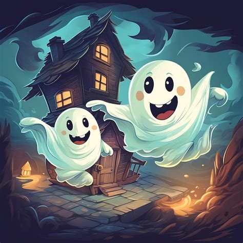 Premium AI Image | two little ghosts flying through a old and spooky ...