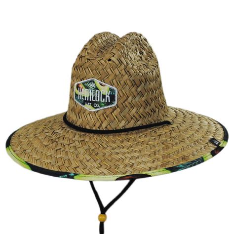 Adjustable One Size SUN & FUN Mens Straw Outback Lifeguard Sun Hat with Wide Brim Natural/ Black ...