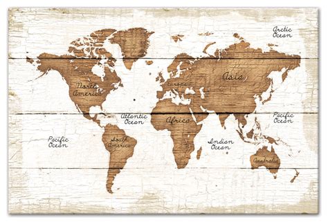 Distressed Wood World Map Canvas Wall Art, 24"x36" - Traditional ...