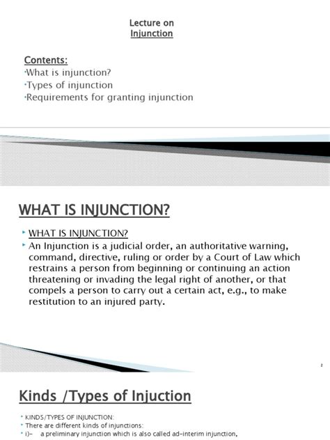 Contents: What Is Injunction? Types of Injunction Requirements For Granting Injunction | PDF ...