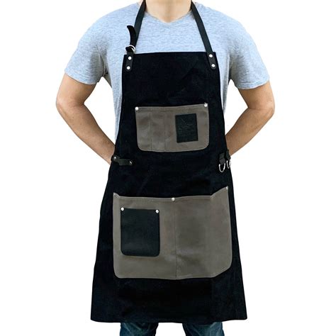 BBQ Butler Grilling Apron - Premium Waxed Canvas Apron - Deluxe Leather - Black & Grey - Walmart ...