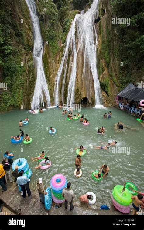 People swimming at Kempty Falls. Mussoorie. Uttarakhand. India Stock ...