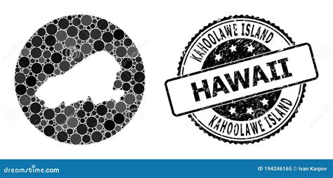 Mosaic Stencil Circle Map of Kahoolawe Island and Rubber Seal Stock Vector - Illustration of ...