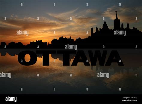 Ottawa skyline reflected with text and sunset illustration Stock Photo ...