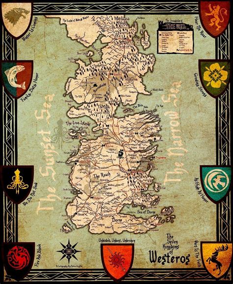 Juego De Tronos Casas Mapa Westeros Art Seda Cartel 24x36 Pulgadas 24x43 Pulgadas 1259 De 11,24 ...