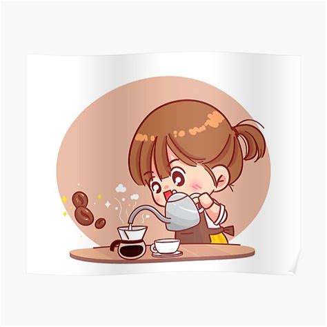 "cute anime girl making coffee" Poster for Sale by NovaZoneArt | Redbubble