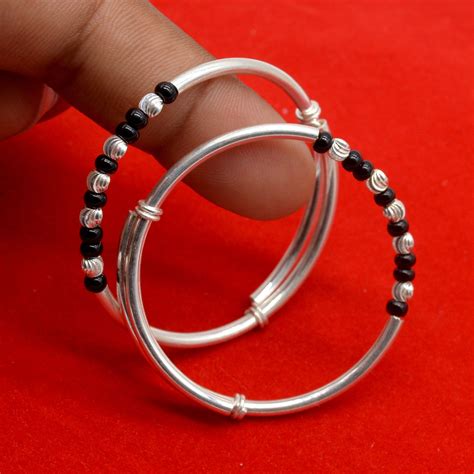 925 Sterling Silver Traditional Nazariya Baby Bangles Baby Kade Black ...