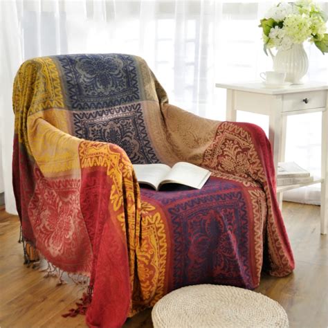 Bohemian Chenille Sofa Blanket Cover decorative slipcover Throws on ...