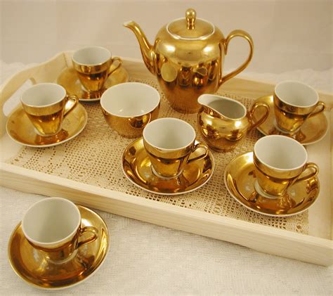 Vintage Gold Coffee or Tea Set Coffee pot six cups and