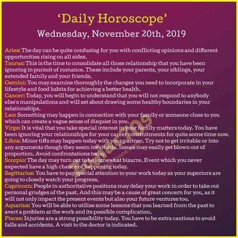 20th November 2019 Horoscope - Revive Zone