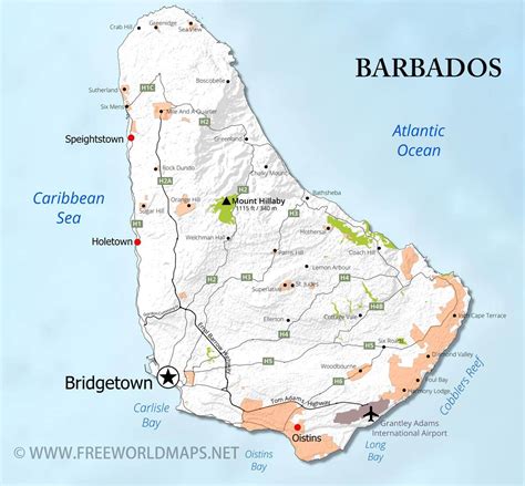 Barbados Map; Geographical features of Barbados of the Caribbean ...