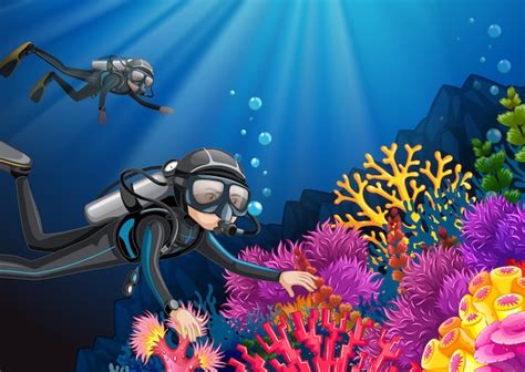 Premium Vector | Scuba diving under the deep ocean