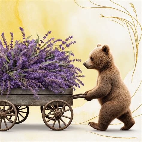 Vintage Bear Lavender Wagon Art Free Stock Photo - Public Domain Pictures