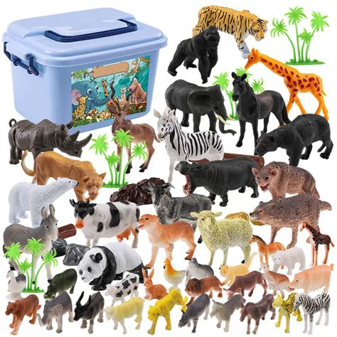 58PCS/Set Mini Jungle Animals Toys Set Animal Figures,World Zoo, Forest ...
