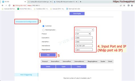 Mở Port (NAT Port) Modem SERCOM SE-24D - Application System