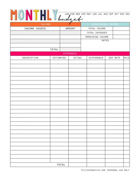 Blank Personal Monthly Budget Spreadsheet Printable — db-excel.com