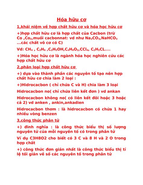 Hóa hữu cơ - abc - Hóa hữu cơ 1,khái niệm về hợp chất hữu cơ và hóa học hữu cơ +)hợp chất hữu cơ ...