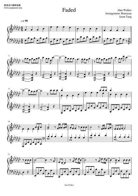 Faded | Sheet Music | Piano Score Free PDF Download | HK Pop Piano Academy