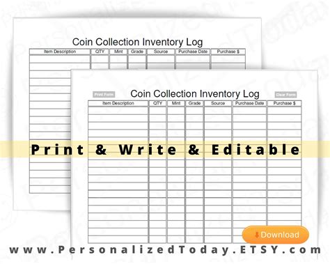 Free Printable Coin Inventory Sheets