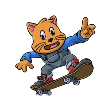 Cartoon Cat Skateboard Sport Sticker Clip Art Animal, Skateboard, Paint, Clip Art PNG ...