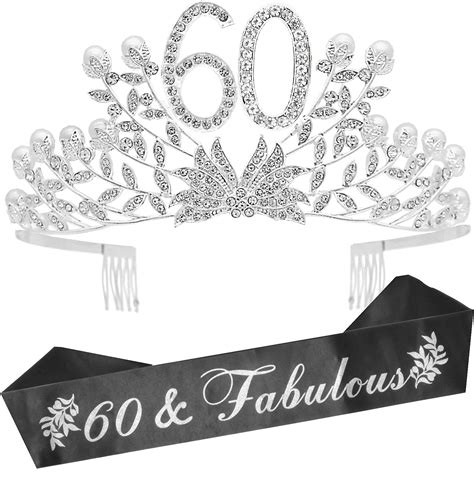 Buy 60th Birthday Gifts for Women, 60th Birthday Tiara and Sash, 60 Fabulous Sash and Crystal ...